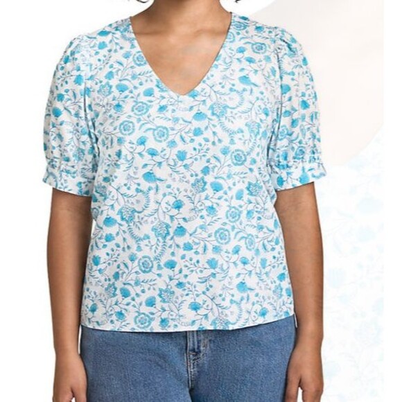 Women's XXL Draper James Women's V-Neck Puff Short Sleeve Top - Picture 3 of 3
